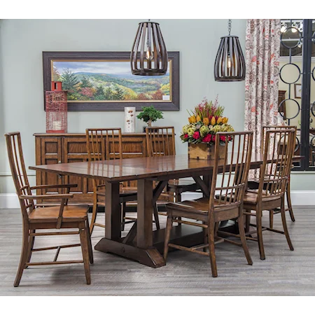 7 Piece Trestle Table with Rake Back Side and Arm Chairs